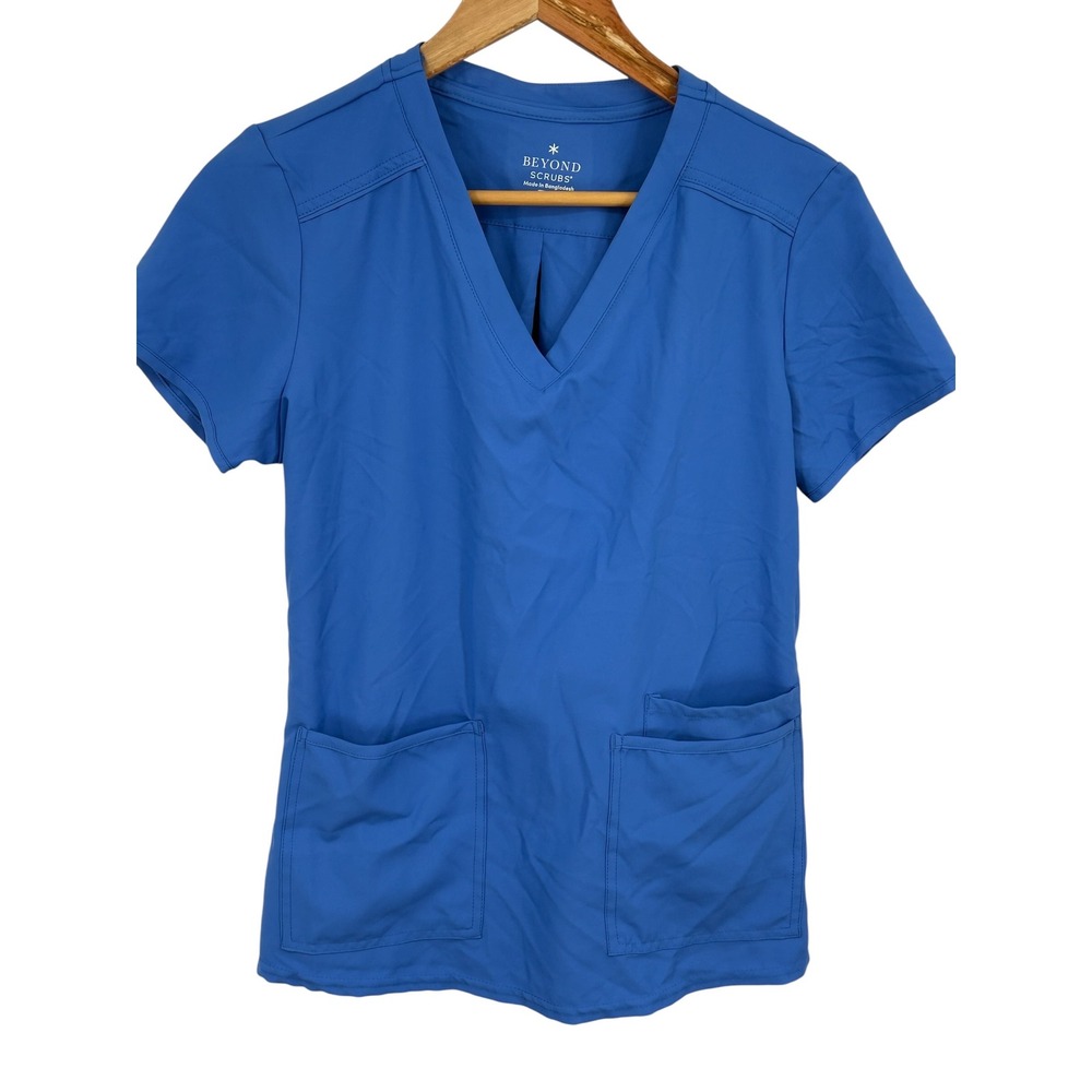 Beyond Scrubs Women Blue V-Neck Medical Scrub Top Small